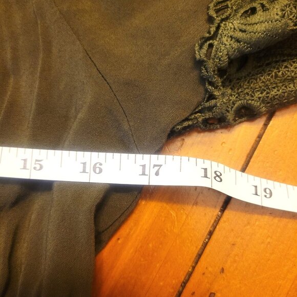 Haute Monde Lace Adorned Olive Boho Open Neck/Off Shoulder Dress - Size L - Picture 9 of 14